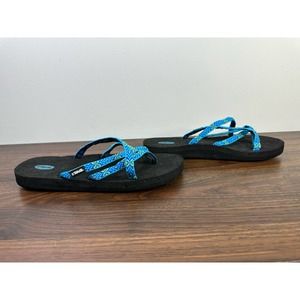 Teva Mush Olowahu Womens Blue Green Strappy Comfort Flip Flops Size 9